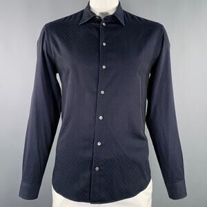EMPORIO ARMANI Size XL Navy Blue Polka Dot Long Sleeve Shirt